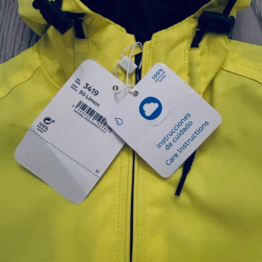 NWT Mayoral Boy’s Yellow Rain Coat Size 2/92cm - Picture 3 of 7